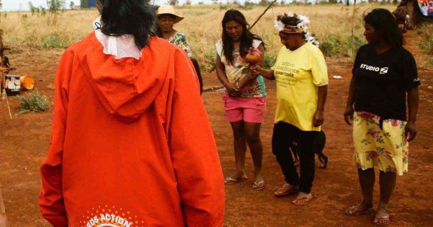 CWB artists are welcomed by Guarani elders for a welcome song