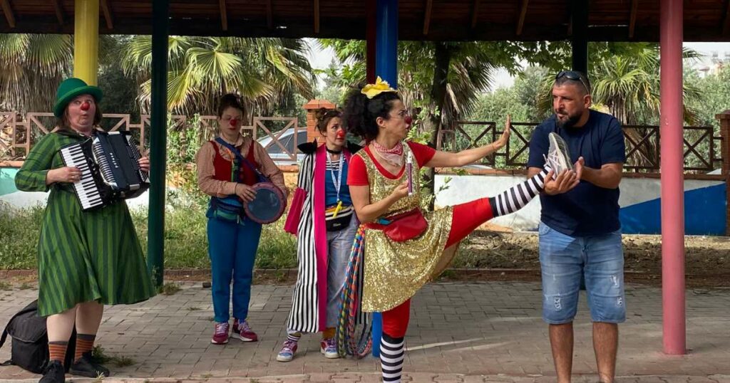 Women clowns leading a performance in Turkey.